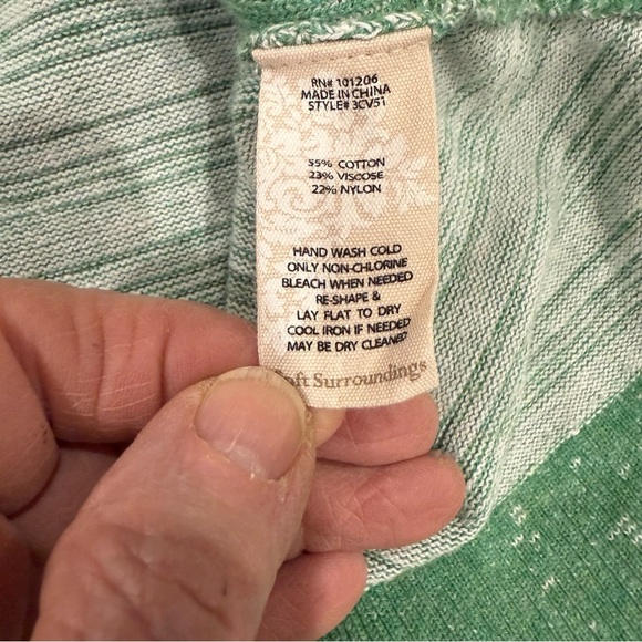 Soft Surroundings Stripe Sweater Twist Accent Green Cotton Blend Size Petite XL - Picture 11 of 12